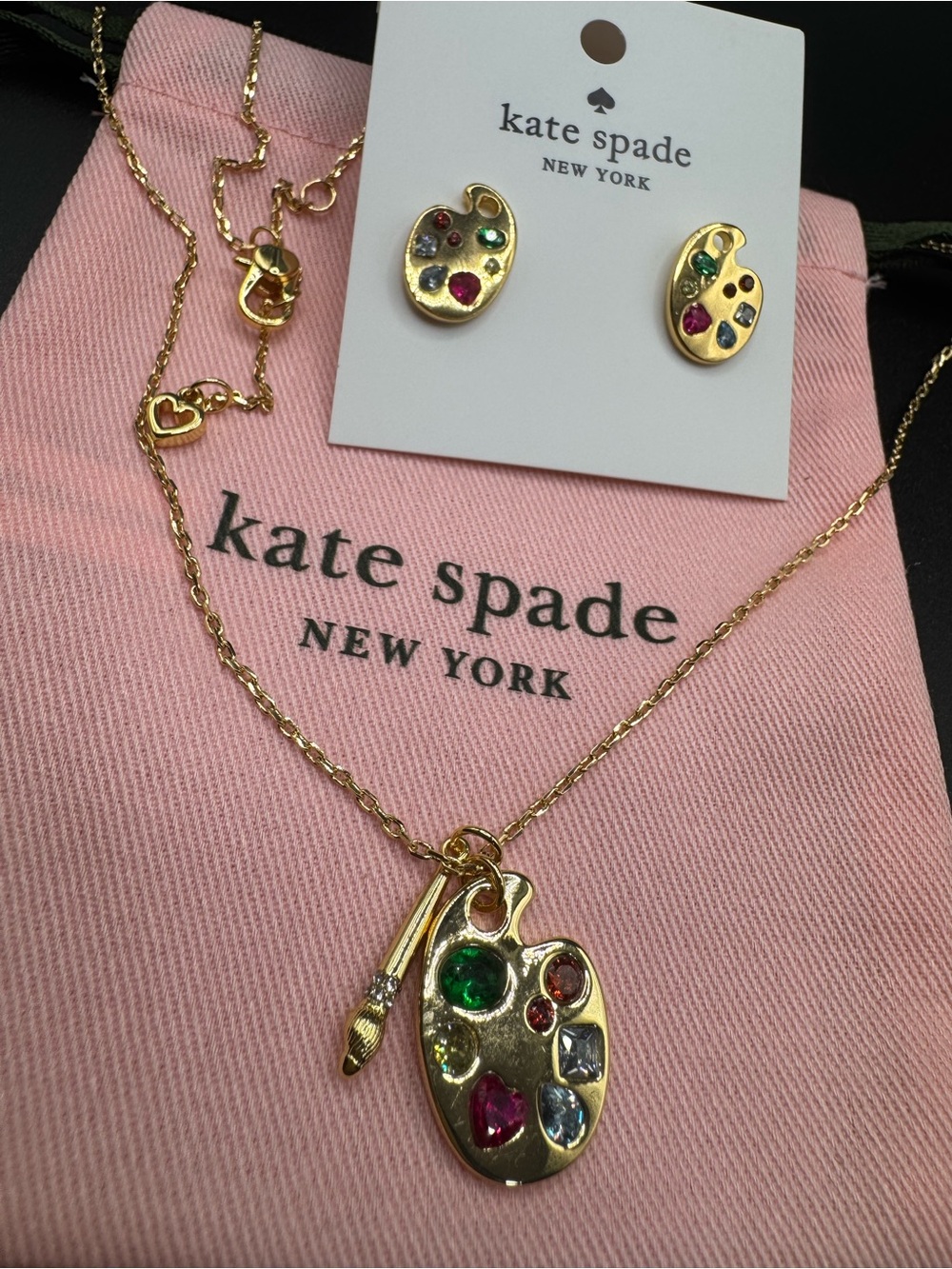 kate spade Gold-tone Artist Palette Necklace & Earring Set with Multicolor Gems